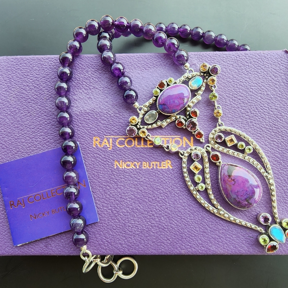 NICKY BUTLER RAJ Limited #35/75 Multi Gemstone NB Necklace 925 Sterling Silver - Picture 2 of 14